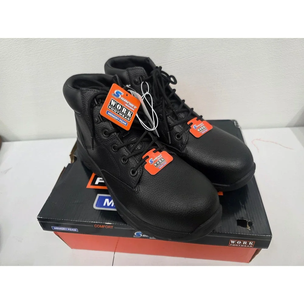 S Sport by Skechers Elton Mens Steel Toe Work Boots Black Leather Memory Foam 12